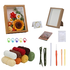Gold DIY Crochet Flower Picture Frame Knitting Kits for Beginners, including Photo Frame, Crochet Hook, Cotton Thread, Gold, 16.8x21.8x4.5cm
