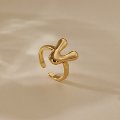 Letter V Латунные кольца-манжеты для женщин, буквы, долговечный, золотые, Буква V, внутренний диаметр: регулируемый