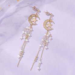 Золотой 304 Серьги-гвоздики из нержавеющей стали и латуни, звезды с луной, золотые, 98x17 мм