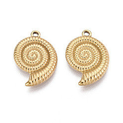 Настоящее золото 18K 304 подвески-ракушки из нержавеющей стали, ионное покрытие (ip), реальный 18 k позолоченный, 20x14x2 мм, отверстие : 1.4 мм