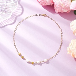 Золотой Натуральный культивированный пресноводный жемчуг рис латунные ожерелья-скрепки, цвет морской раковины, золотые, 16.73 дюйм (42.5 см)