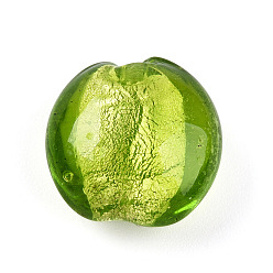 Зеленый лайм Стеклянные бусины, с фольгой внутри, ручная работа, плоско-круглые, зеленый лайм, 15~17x8.5~9.5 мм, отверстие : 1~2 мм