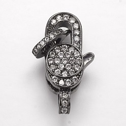 Черный Цвет Металла Латунные микро проложить кубического циркония когтя омара застежками, металлический черный , 21x10x5 мм, отверстие : 2 мм