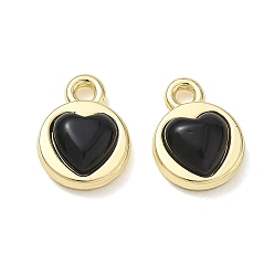 Golden Alloy Enamel Pendants, Flat Round with Heart Charms, Rack Plating, Cadmium Free & Nickel Free & Lead Free, Golden, 13x10x4.5mm, Hole: 1.8mm