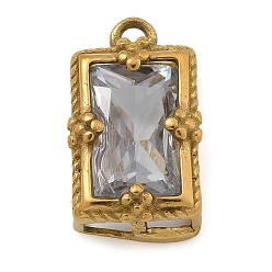 Прозрачный 304 из нержавеющей стали горный хрусталь подвески, прямоугольные, прозрачные, 17x10x6 мм, отверстие : 1.8 мм