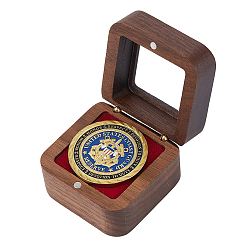 Dark Red Black Walnut Wood Badge Packing Magnetic Boxes with Acrylic Visible Window Lid, Square, Dark Red, 5.5x5.5x3.9cm
