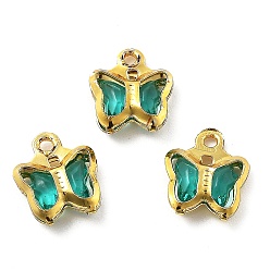 чирок Стеклянные прелести, бабочка, с латунной фурнитурой , долговечный, золотые, зелено-синие, 8.5x7x2 мм, отверстие : 1 мм