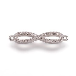 Платина Коннекторы, латунь, кубический цирконий, бесконечность, прозрачные, платина, 5x24x2 мм, отверстие : 1 мм