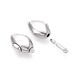 Платина Застежки латунные коробки, ромб, 1 нитей, 2-луночное, платина, 18~19x11x6 мм, отверстие : 1~1.4 мм