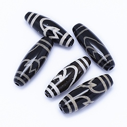 Lotus Pattern Бусины дзи с узором в виде водяного лотоса в тибетском стиле, природных бисера агат, окрашенная и подогревом, рис, 28~30x9.5~10.5 мм, отверстие : 2~2.5 мм