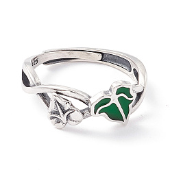 Antique Silver Double Maple Leaf 925 Sterling Silver Adjustable Ring for Womenl, Antique Silver, US Size 7 3/4(17.9mm)