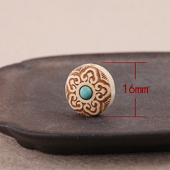 Wheat Poplar Wood Beads, with Synthetic Turquoise, Wheat, 16x11mm