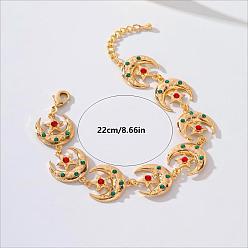 Разноцветный Винтажные богемные латунные браслеты с звеньями в виде луны и звезды, украшенные стразами, для женщин, для вечеринки или свадьбы, подарок., золотые, красочный, 8.66 дюйм (22 см)