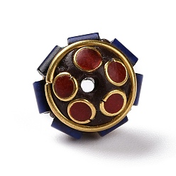 Средно-синий Индонезийские бусины ручной работы, с латунной фурнитурой и смоляными бусинами, рондель, светло-синий, 14x10 мм, отверстие : 1.6 мм