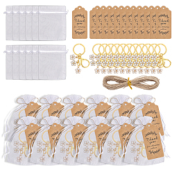 Белый Брелок из эмалевого сплава, с бумажными пакетами из картона и органзы и джутовым шнуром, белые, 84 мм