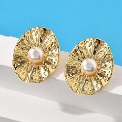 Настоящее золото 18K Овальные серьги-гвоздики из латунного АБС-пластика с имитацией жемчуга, долговечный, без свинца и без кадмия, реальный 18 k позолоченный, 29.5x23 мм