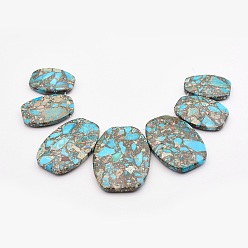 Темно-Голубой Собранные золотые линии и нитки из бисера императорской яшмы, окрашенные, овальные, глубокое синее небо, 30~49x20~35x7 мм, отверстие : 2 мм, 7 шт / нитка, 6.69 дюйм