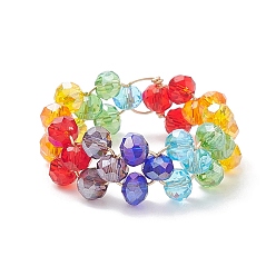 Colorful Glass Braided Bead Finger Ring, Stainless Steel Wire Wrap Jewelry for Women, Colorful, US Size 8 1/2(18.5mm)