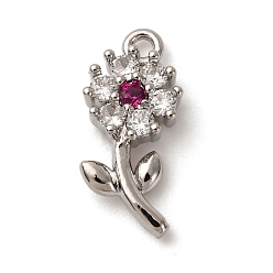 Платина Латунные микро проложить кубического циркония подвески, стойки покрытие, цветок, долговечный, без кадмия и без свинца, платина, 15x7x3 мм, отверстие : 1.2 мм