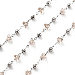 Персиковый Слойка Цепочки из латунных и стеклянных бусин ручной работы, для ожерелья браслеты решений, долговечный, пайки, с катушкой, розовые, 4.5x4.5x3 мм, около 16.40 футов (5 м) / рулон