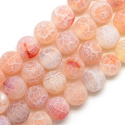 Light Salmon Natural Weathered Agate Bead Strands, Frosted, Dyed, Round, Light Salmon, 4~4.5mm, Hole: 1mm, about 95pcs/strand, 14.6 inch