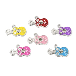 Mixed Color CCB Plastic Enamel Pendants, Platinum, Guitar Charms, Mixed Color, 18x30x2.5mm, Hole: 2.5mm