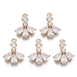 Прозрачный Латунные микро проложить кубического циркония подвески, долговечный, золотой свет, слеза, прозрачные, 16x13x3.5 мм, отверстие : 1.5 мм