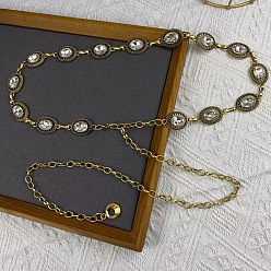 Античное Золото Сплав pave прозрачное стекло и железо овальные звенья цепи поясные цепи для женщин, античное золото , 1200 мм