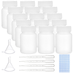 White 27Pcs Column Plastic Bottle, with 4Pcs Plastic Funnel Hopper, 10Pcs Plastic Dropper and 1Pc Label Paster, 4.3x6.9cm, Capacity: 50ml(1.69 fl. oz)