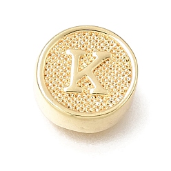 Letter K Латунные бусины, круглый с письмом, без кадмия и без свинца и без никеля, стойки покрытие, долговечный, реальный 18 k позолоченный, Письмо K, 9.5x5 мм, отверстие : 2 мм