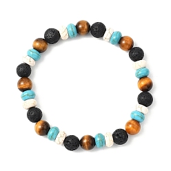 Синтетическая Бирюза Эластичные браслеты из синтетической бирюзы и натуральной лавы, внутренний диаметр: 2-3/8 дюйм (6 см)
