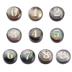 Черный 10 шт. 10 стили натуральные черные плоские круглые бусины-ракушки для губ, с золотыми ломтиками эпоксидной смолы, число 0~9, чёрные, 8.5 мм, отверстие : 5x5 мм, 0.9 шт / стиль