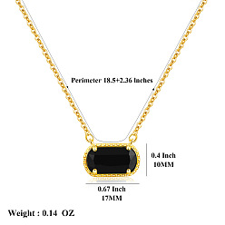 Черный 304 Подвеска-колье из нержавеющей стали с овальным камнем-талисманом, инкрустированным кубическим цирконием, для женщин., золотые, чёрные, 18.50 дюйм (47 см)