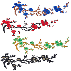 Color mezclado 8 piezas 4 parches de ropa de poliéster de colores, flor de la flor del ciruelo, color mezclado, 380x135x1 mm, 2 piezas / color