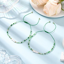 Зеленый Женские плетеные браслеты из натурального жемчуга кеши и стеклянных бусин, зелёные, внутренний диаметр: 1-7/8~3-3/4 дюйм (4.8~9.4 см)