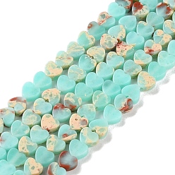 Бирюза Окрашенные нити синтетических бус императорской яшмы, сердце, бирюзовые, 4x4x2 мм, отверстие : 1 мм, около 87~91 шт / нитка, 13.78''~14.17'' (35~36 см)