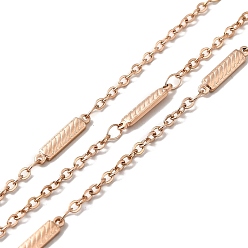 Розовое Золото Ионное покрытие (ip) 304 прямоугольные цепи из нержавеющей стали, с катушкой, пайки, розовое золото , 15x3x1.5 мм, 2.5x2x0.3 мм, около 32.81 футов (10 м) / рулон