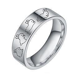 Нержавеющая Сталь Цвет Кольца из нержавеющей стали с рисунком кролика для пары, цвет нержавеющей стали, размер США 201 (6 мм)