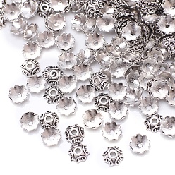 Antique Silver Tibetan Style Alloy Bead Caps, Multi-Petal Flower, Antique Silver, 7x6.7mm