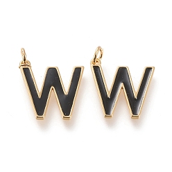 Letter W Латунь эмаль подвески, с целью перехода в кольце, долговечный, реальный 18 k позолоченный, буква.w, чёрные, буква.w, ш: 18x17x1.8 мм, прыжковые кольца: внутренний диаметр: 3 мм