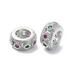 Платина Покрытие стойки латунь микропаве прозрачные кубические циркониевые бусины, долговечный, без свинца и без кадмия, плоско-круглые, платина, 7.5x4 мм, отверстие : 4 мм