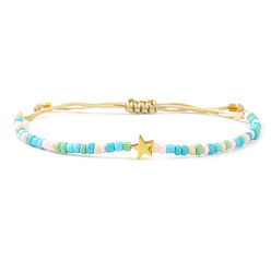Голубой Регулируемые браслеты из стеклянного бисера, латунь звезда шарм браслеты для женщин, голубой, 11.02 дюйм (28 см)