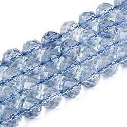 Светлый Стально-синий К 9 нити стеклянных бусин, имитация драгоценных камней, круглые, граненые, светло-стальной синий, 9~10 мм, отверстие : 1~1.2 мм, около 39~40 шт / нитка, 14.57~14.96 дюйм (37~38 см)