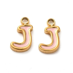 Letter J 304 из нержавеющей стали шармы эмали, реальный 14 k позолоченный, буквы, буква J, 8x5x1.3 мм, отверстие : 1.2 мм
