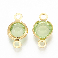 Зеленый газон 304 соединительные звенья нержавеющие, со стеклом, плоско-круглые, золотые, зеленый газон, 12x6x3 мм, отверстие : 1.5 мм