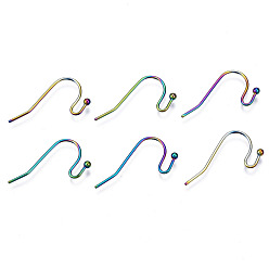 Rainbow Color Ion Plating(IP) 304 Stainless Steel French Earring Hooks, Flat Earring Hooks, Ear Wire, with Beads, Rainbow Color, 16x21mm, 22 Gauge, Pin: 0.6mm