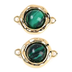 Настоящее золото 18K Латунные подвески-шармы с плоскими круглыми звеньями из синтетического малахита, реальный 18 k позолоченный, 18x13x5.5 мм, отверстие : 1.6 мм