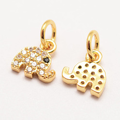Real 18K Gold Plated Brass Micro Pave Grade AAA Cubic Zirconia Charms, Long-Lasting Plated, Elephant, Cadmium Free & Nickel Free & Lead Free, Real 18K Gold Plated, 8x7.5x1.5mm, Hole: 3mm