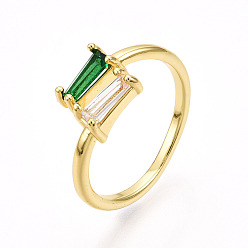 Настоящее золото 18K Манжеты из латуни с микро паве кубический цирконий для женщин, без кадмия, без никеля и без свинца, трапециевидные, реальный 18 k позолоченный, внутренний диаметр: 17~18 мм