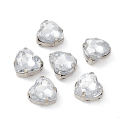 Прозрачный Сердце пришить стразами, граненый тайваньский акриловый горный хрусталь, звенья с несколькими отверстиями, с латунными зубцами в платиновых тонах, прозрачные, 10x10x7 мм, отверстие : 1 мм